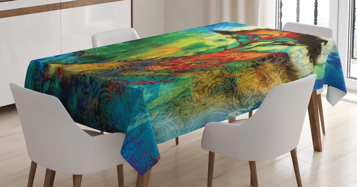 eastern grunge trees 3d printed tablecloth table decor 5278