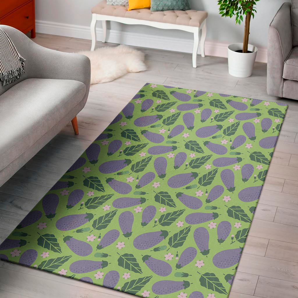 eggplant with leaves and flowers print area rug floor decor 4971