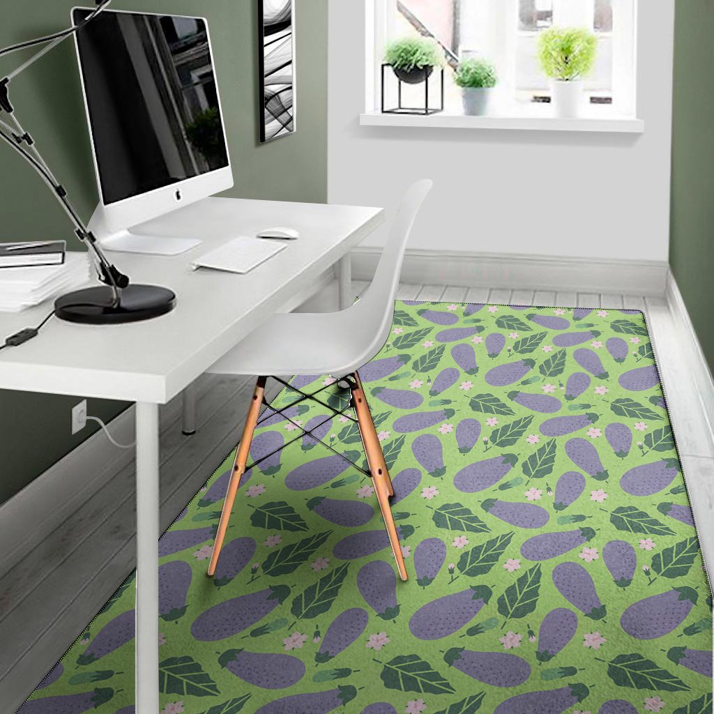 eggplant with leaves and flowers print area rug floor decor 7137