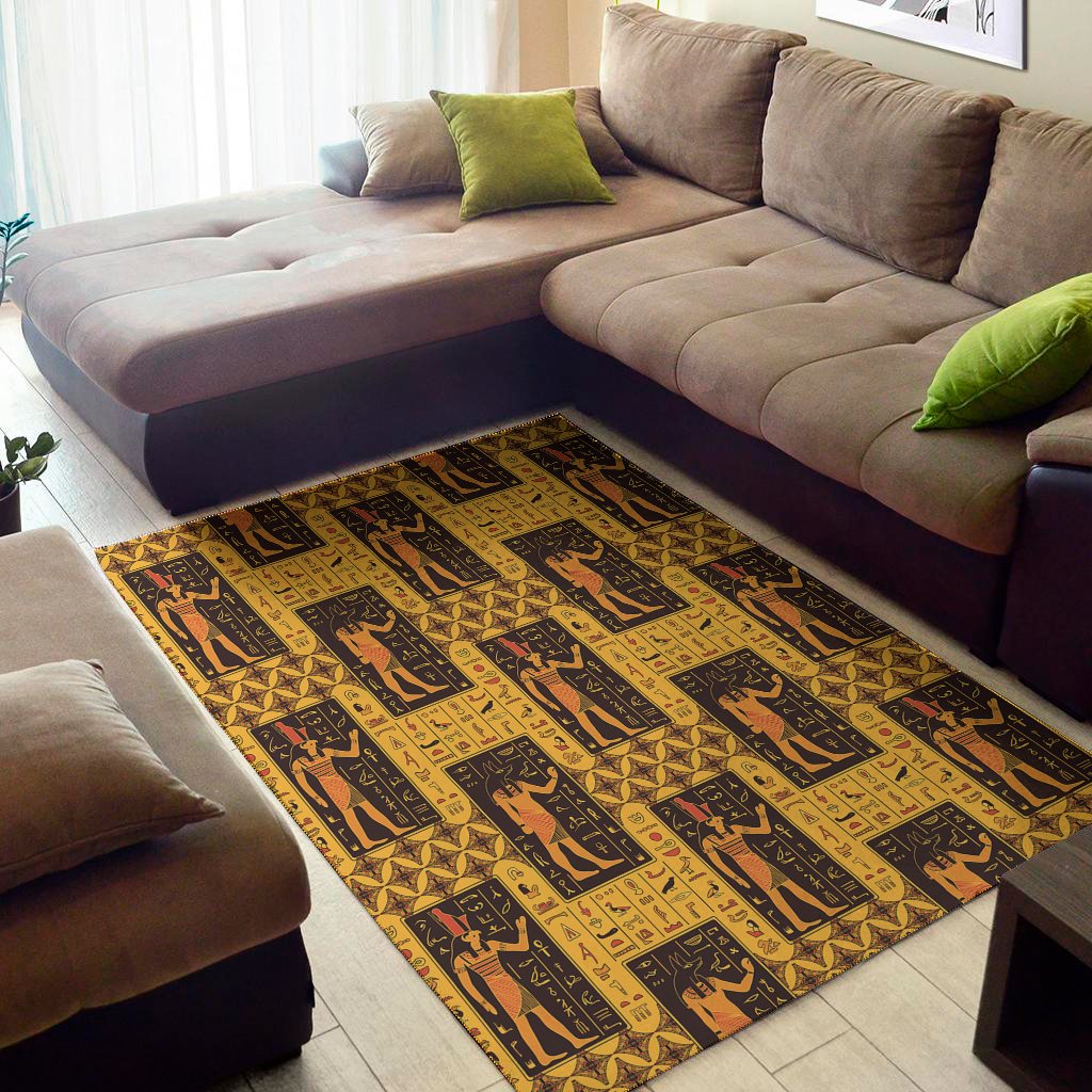 egyptian gods and hieroglyphs print area rug floor decor 3044