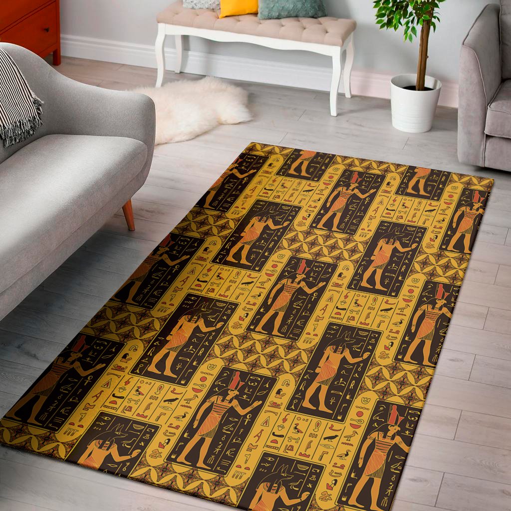 egyptian gods and hieroglyphs print area rug floor decor 5550