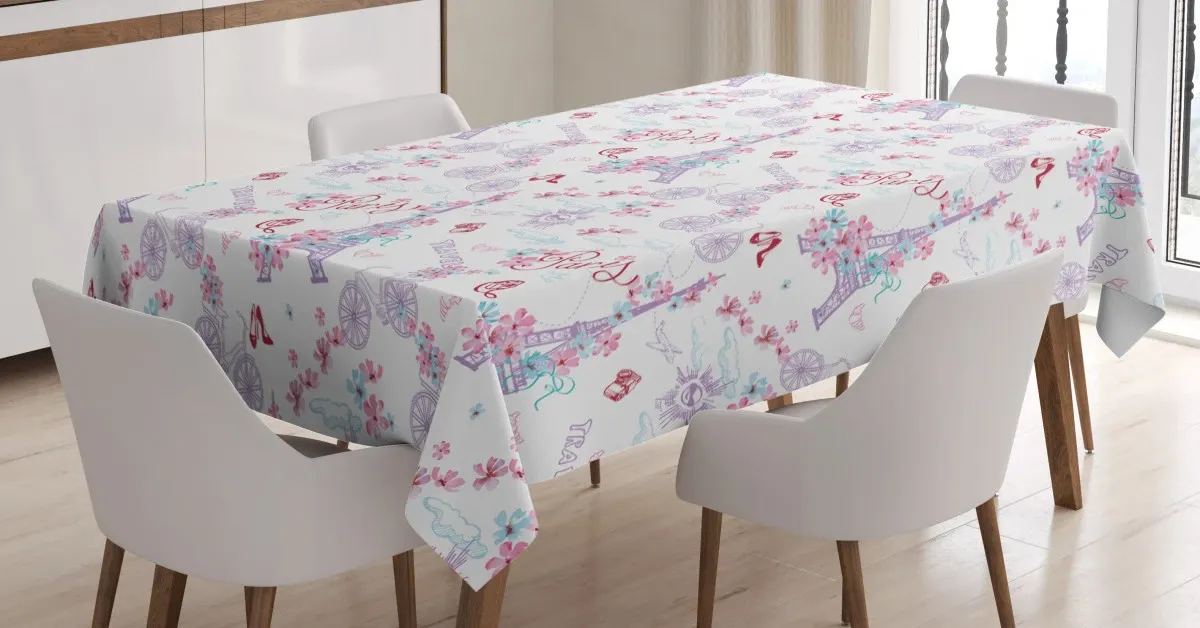 eiffel tower and flower 3d printed tablecloth table decor 8188