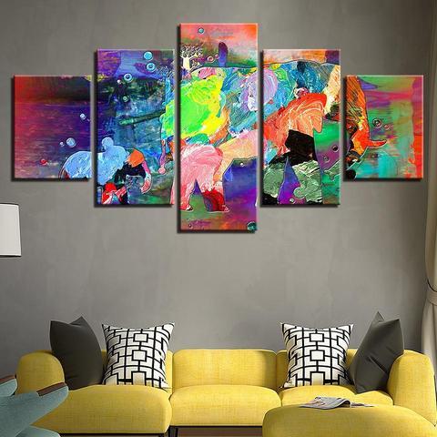 elephant color splash abstract animal 5 panel canvas art wall decor 5648