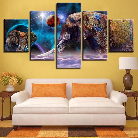 elephant galaxy abstract animal 5 panel canvas art wall decor 2480