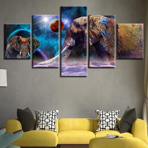 elephant galaxy abstract animal 5 panel canvas art wall decor 2497