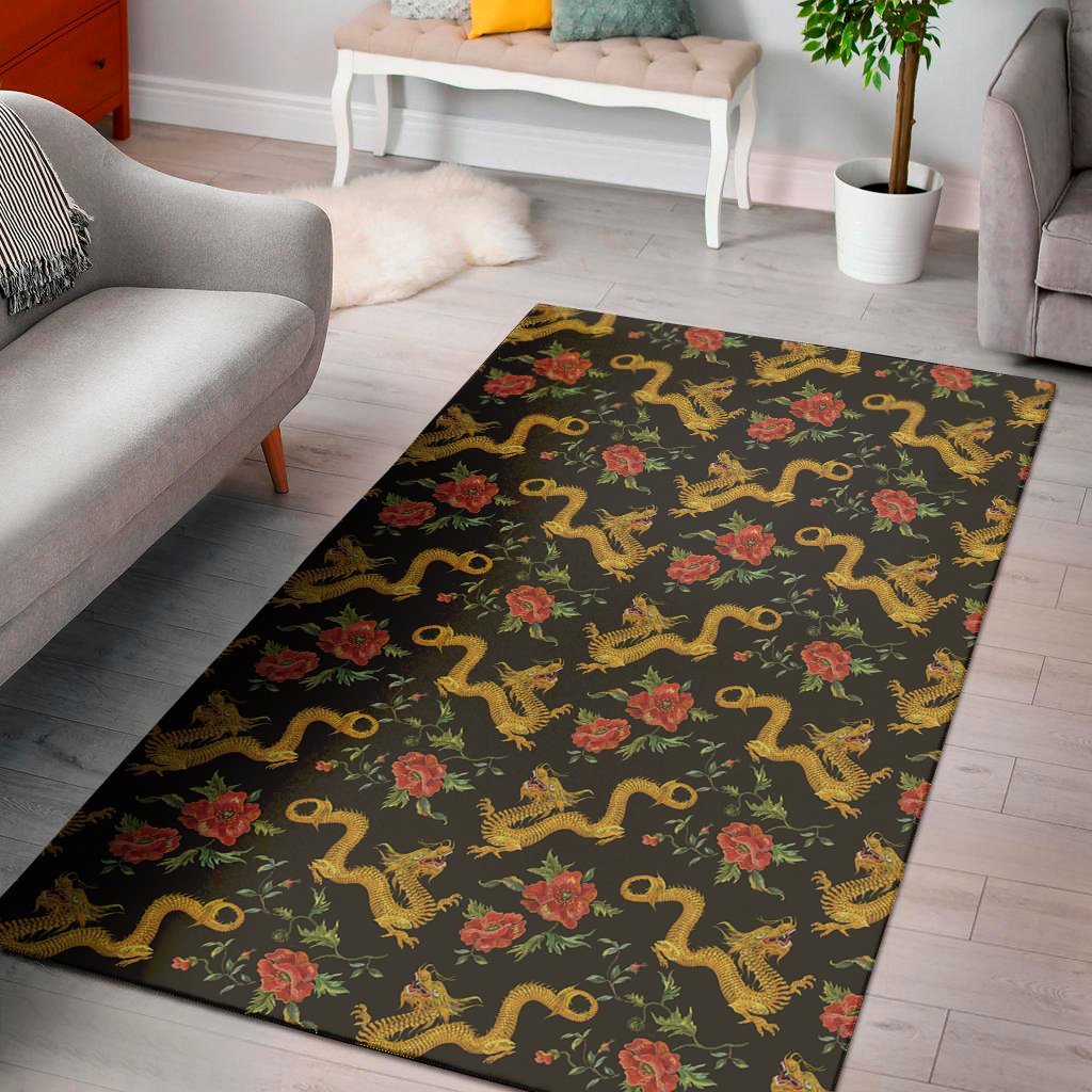 embroidery chinese dragon pattern print area rug floor decor 8772