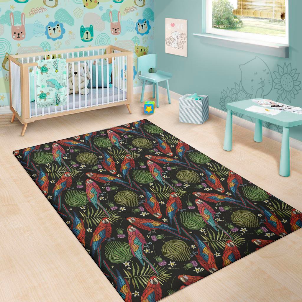 embroidery parrot pattern print area rug floor decor 3734