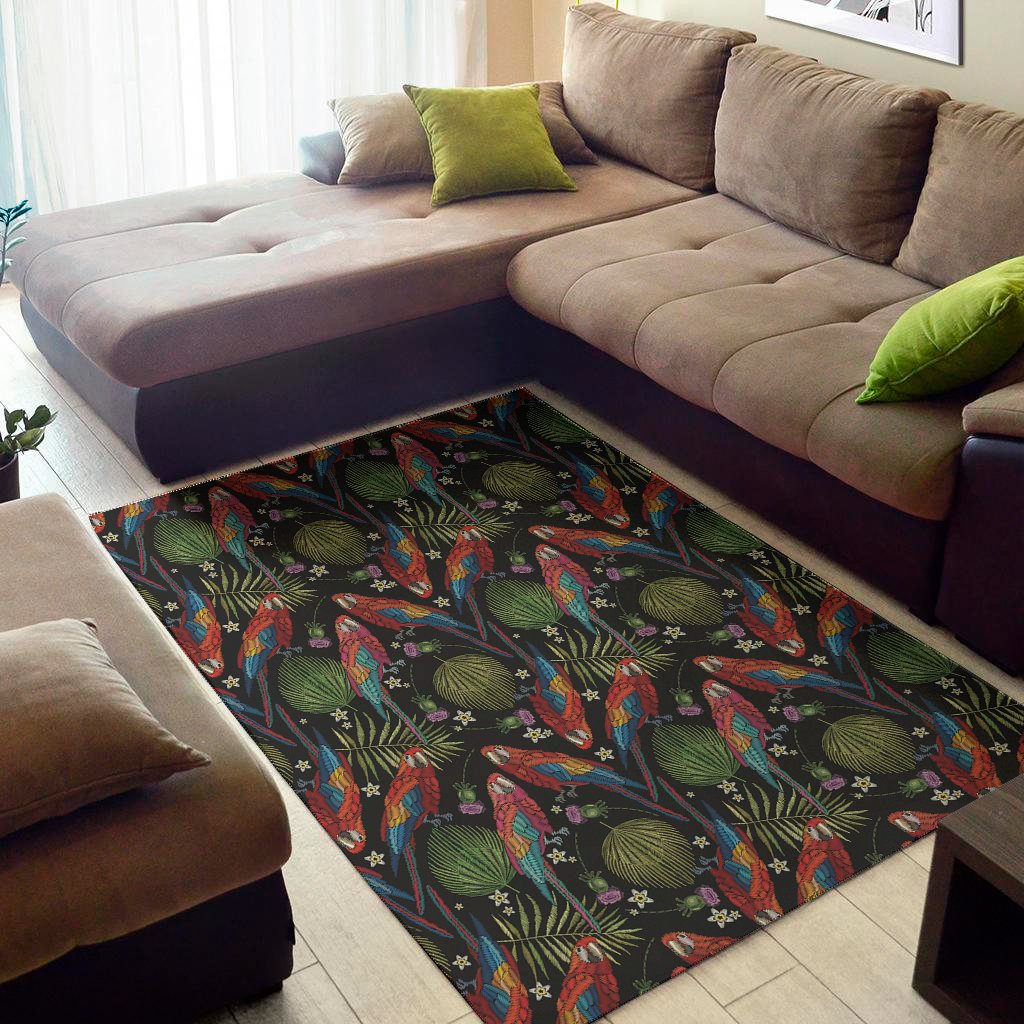 embroidery parrot pattern print area rug floor decor 3742