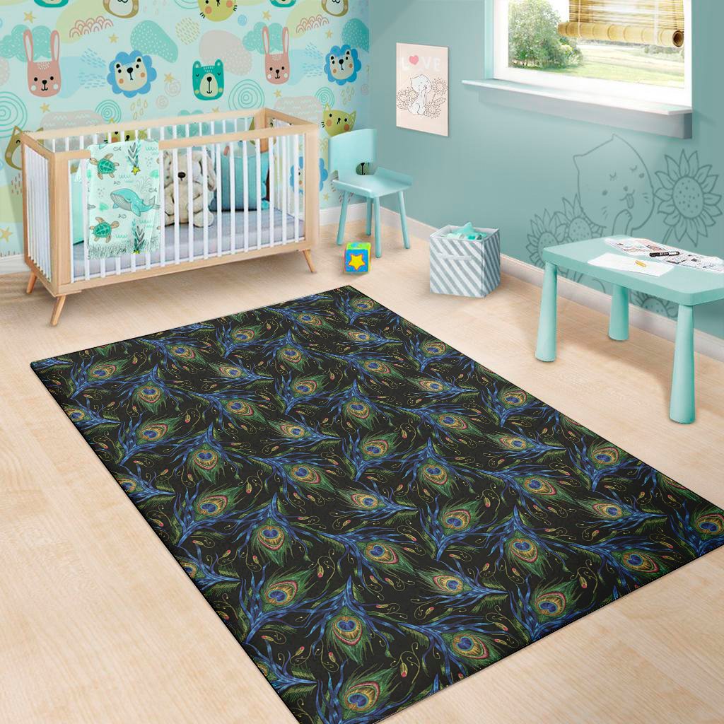 embroidery peacock feather print area rug floor decor 7824