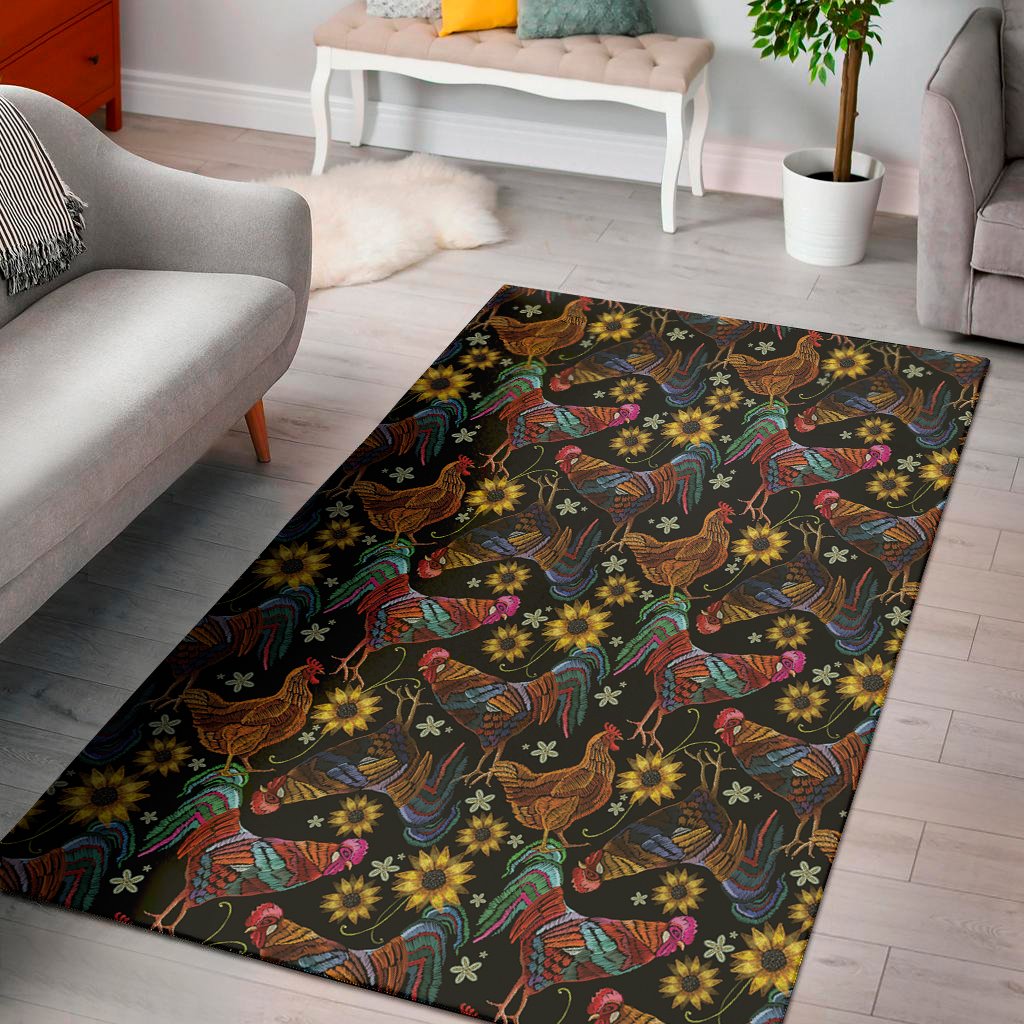 embroidery rooster pattern print area rug floor decor 4025