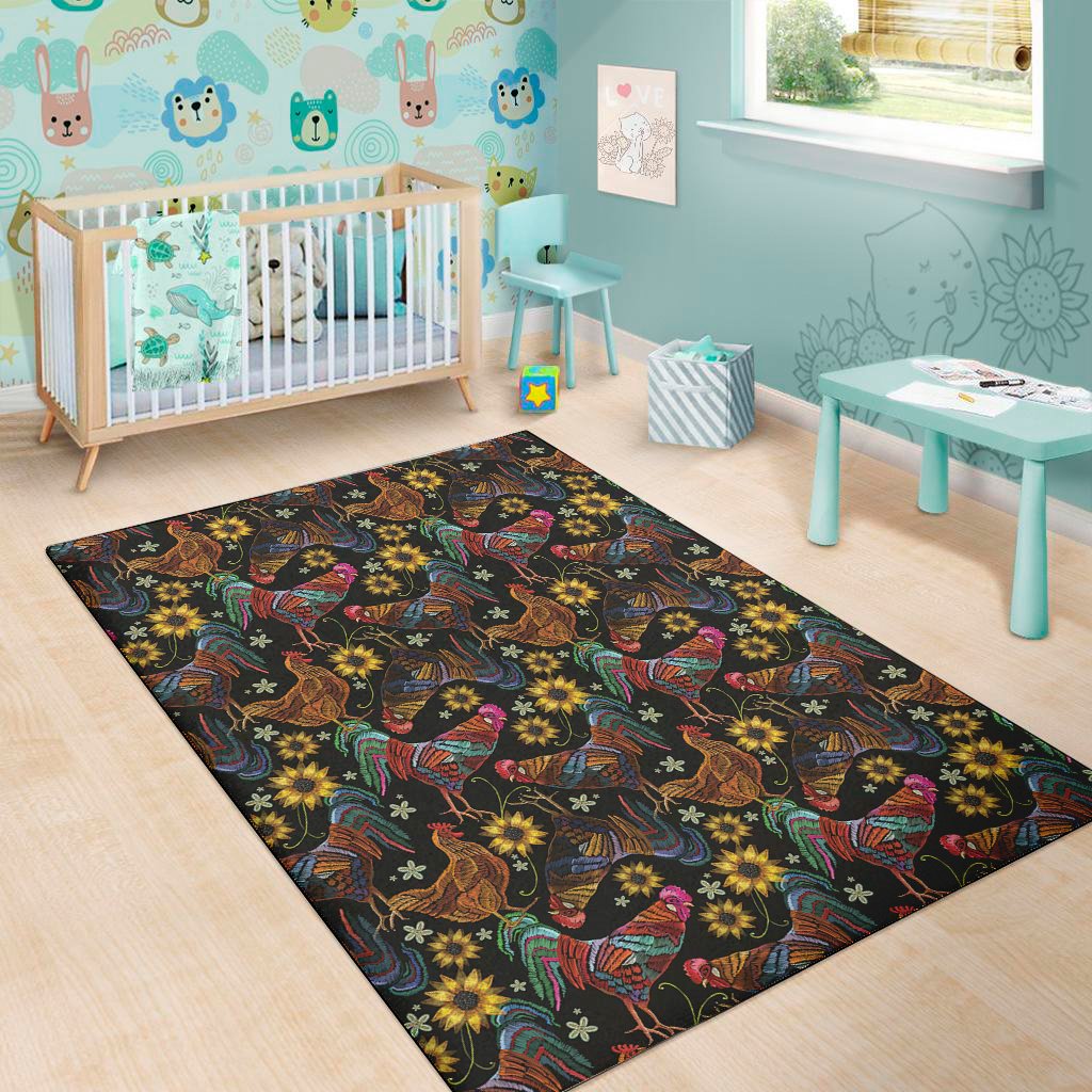 embroidery rooster pattern print area rug floor decor 6092