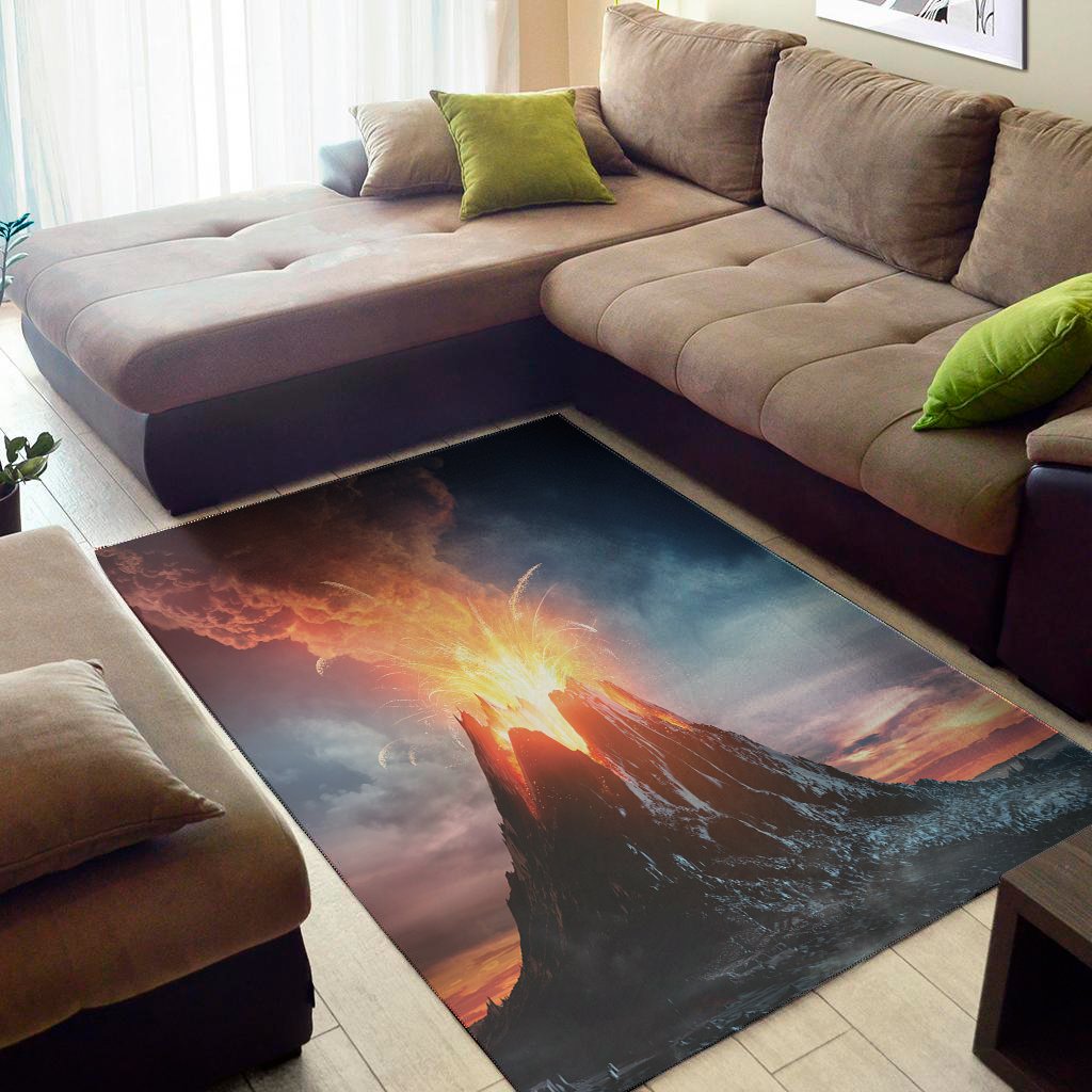 erupting volcano print area rug floor decor 7932