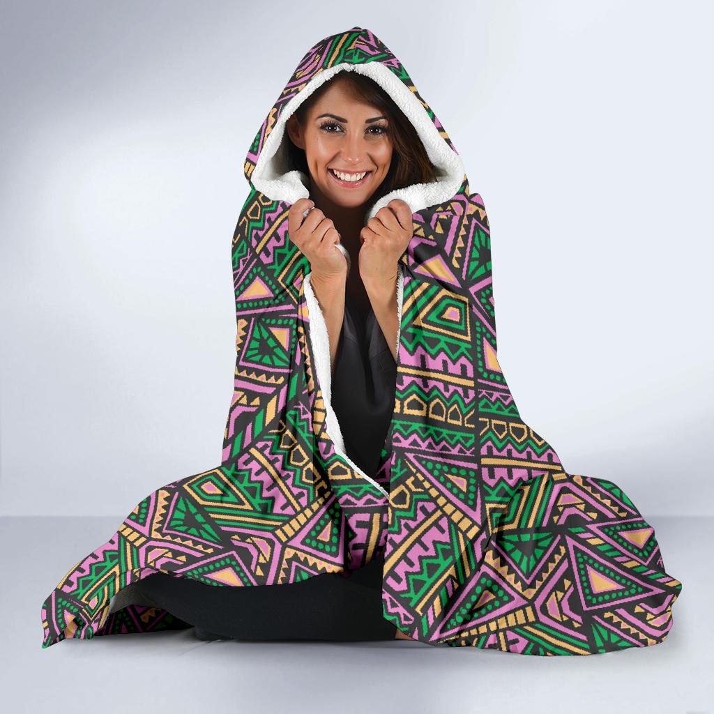 Ethnic Pink Print Pattern Hooded Blanket Cloak Blanket ethnic pink print pattern hooded blanket cloak blanket 5880