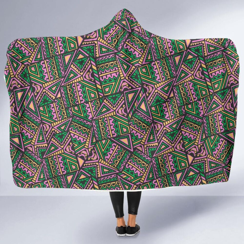 Ethnic Pink Print Pattern Hooded Blanket Cloak Blanket ethnic pink print pattern hooded blanket cloak blanket 7239