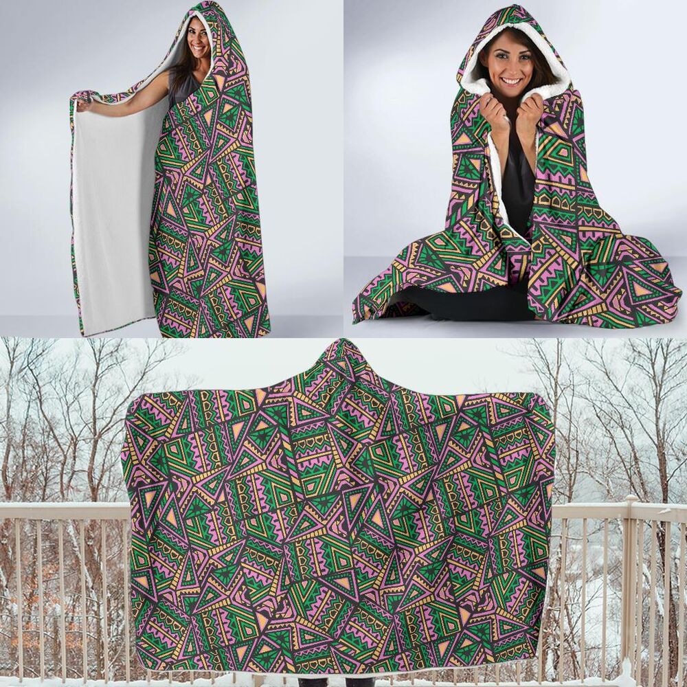 Ethnic Pink Print Pattern Hooded Blanket Cloak Blanket ethnic pink print pattern hooded blanket cloak blanket 8032