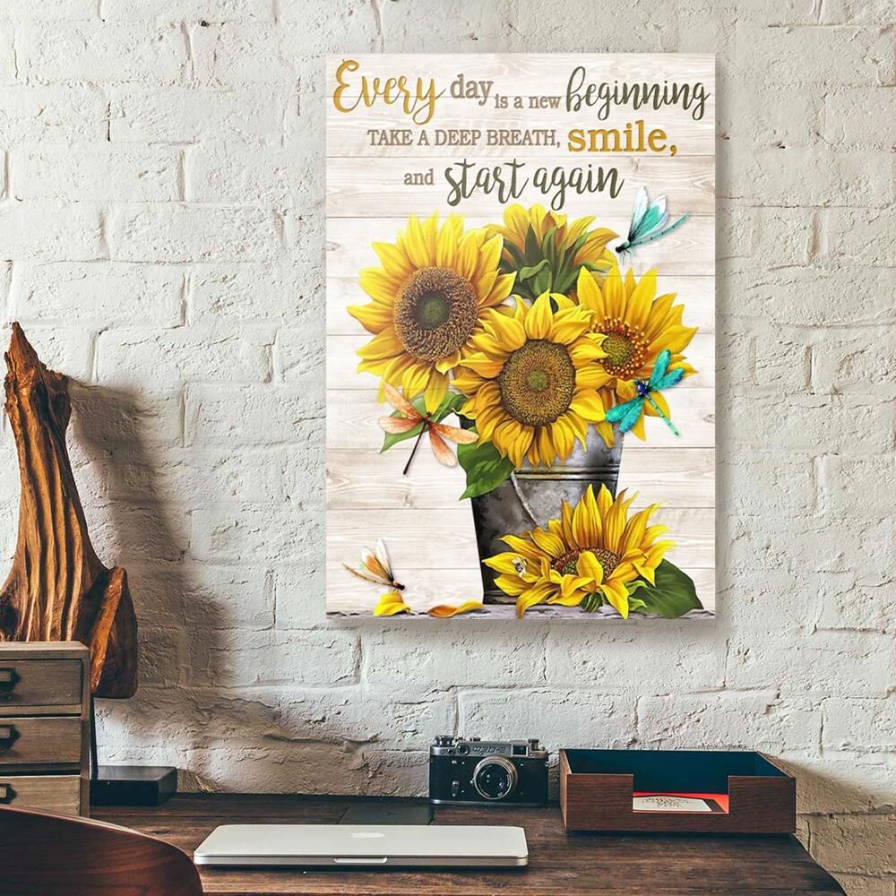Everyday Is A New Beginning Sunflower Dragonfly Canvas everyday is a new beginning sunflower dragonfly canvas 5574