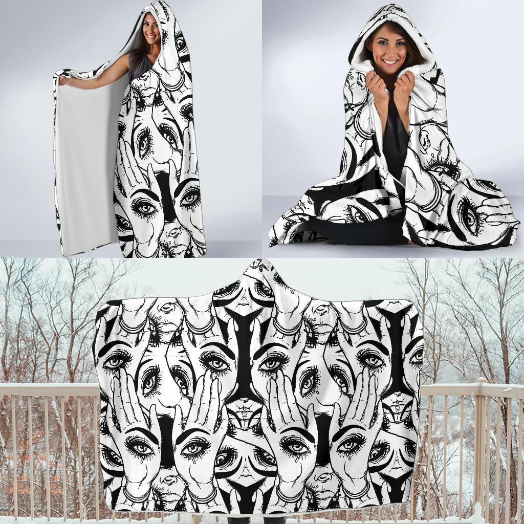 evil eye hamsa hand pattern print hooded blanket cloak blanket 5484