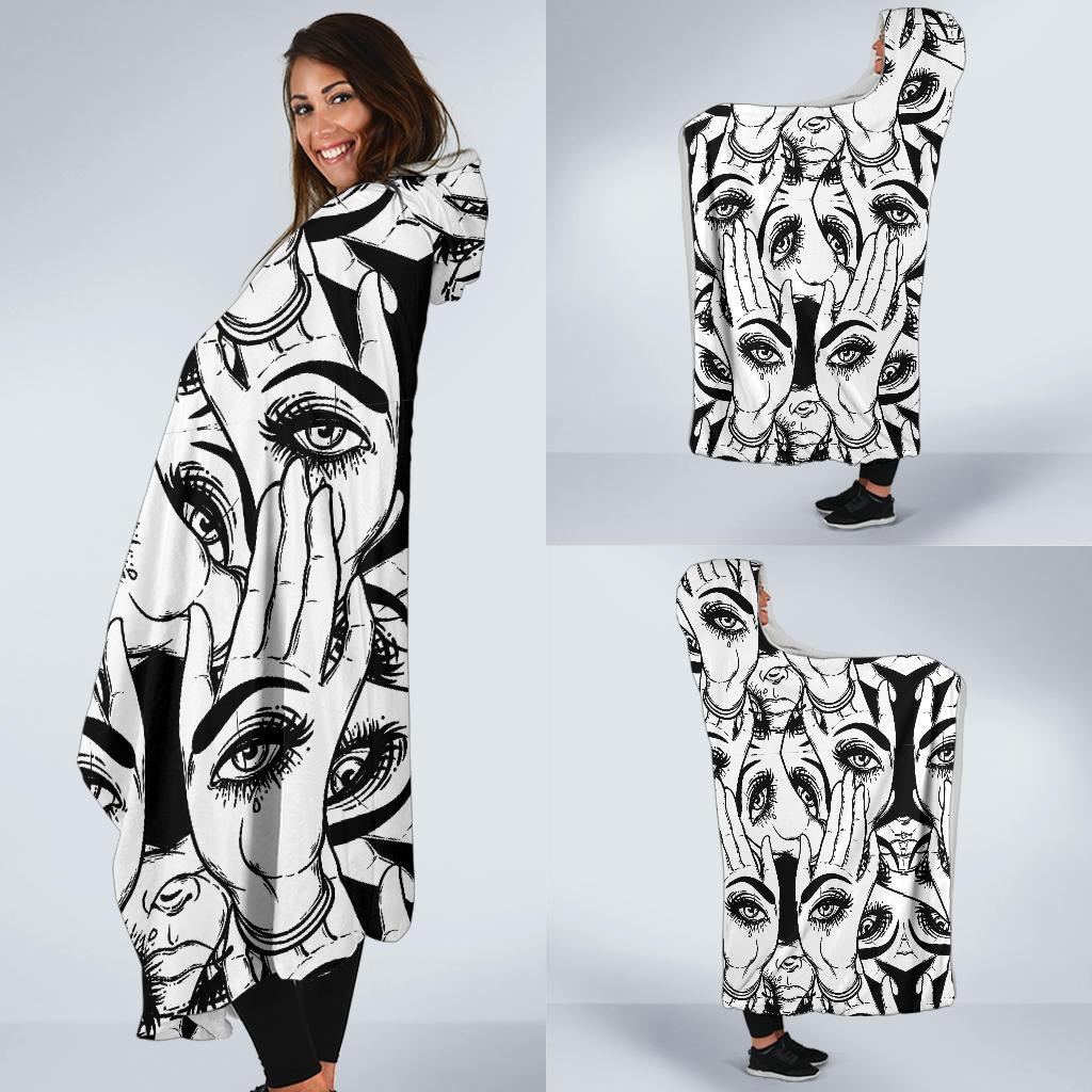 evil eye hamsa hand pattern print hooded blanket cloak blanket 7391