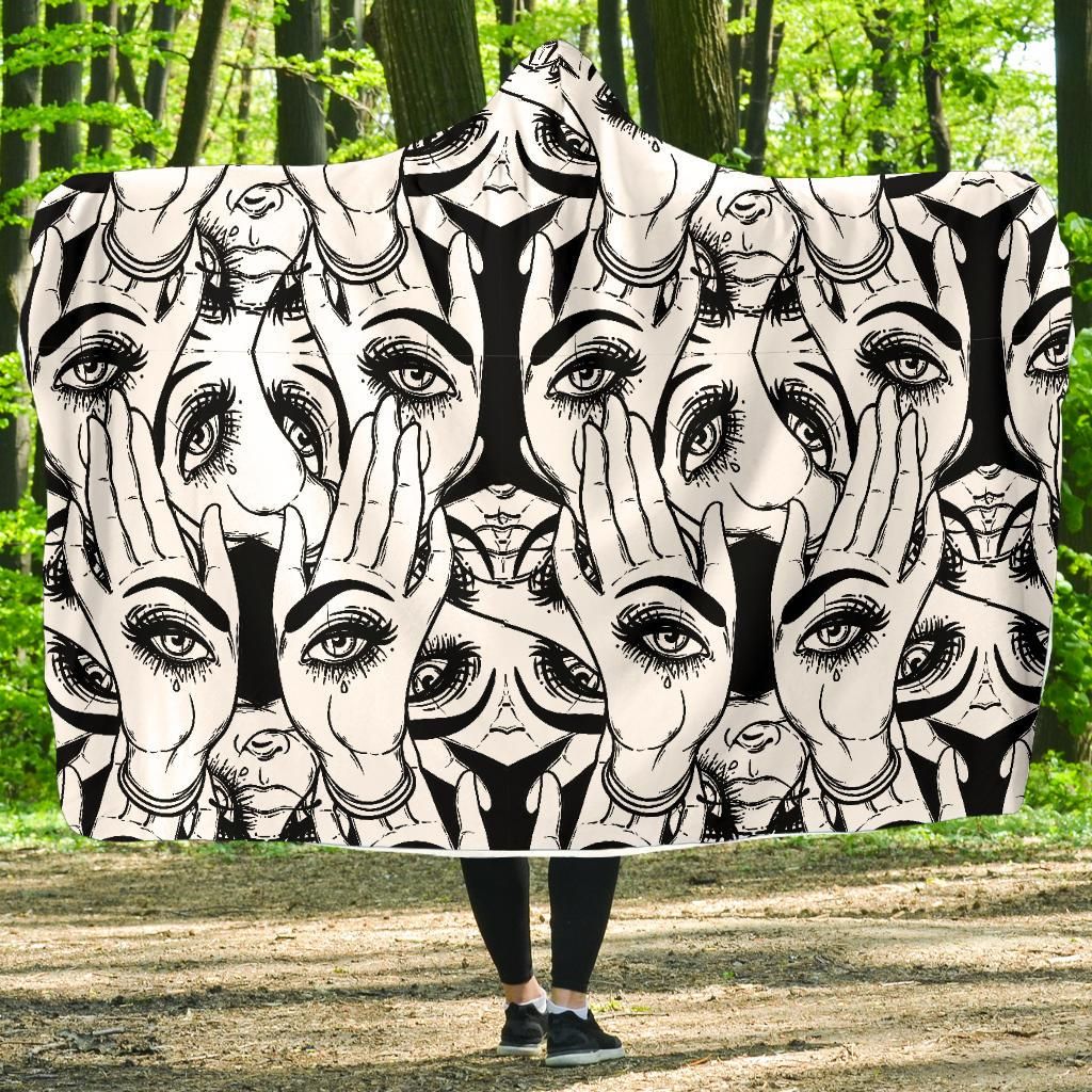 evil eye hamsa hand pattern print hooded blanket cloak blanket 8618
