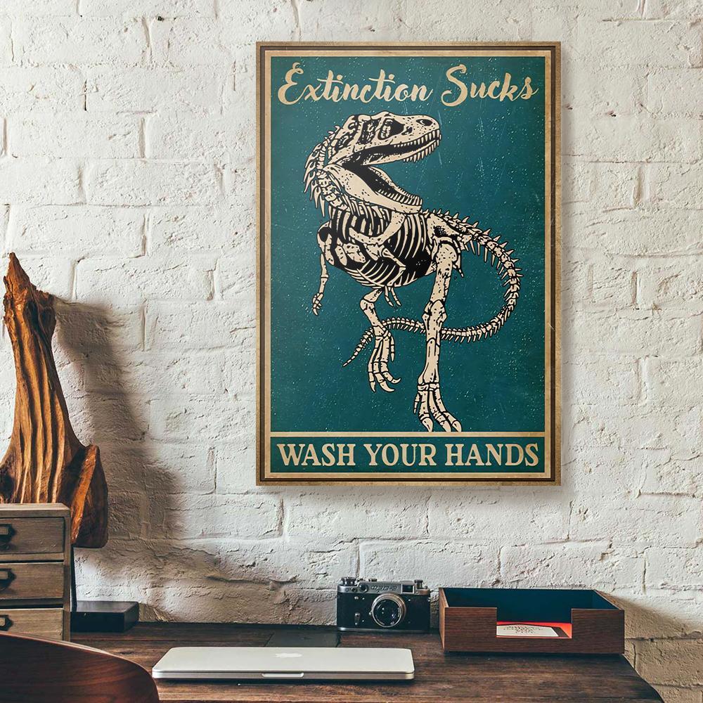 extinction sucks wash your hands dinosaur canvas prints wall art decor 4796