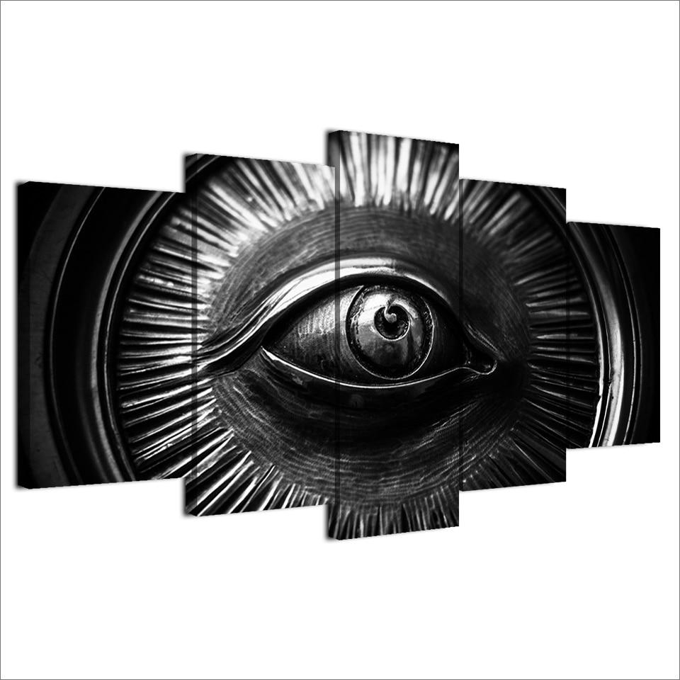 eye in car wheel abstract 5 panel canvas art wall decor 3554