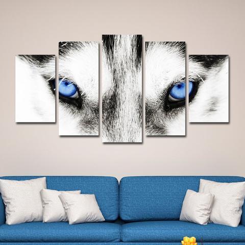 eyes of the arctic wolf abstract animal 5 panel canvas art wall decor 1950