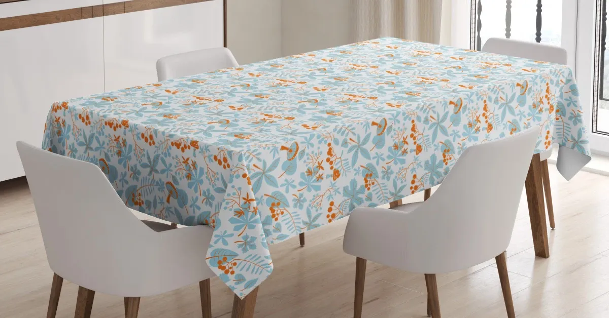 fall leaves mushrooms 3d printed tablecloth table decor 3792
