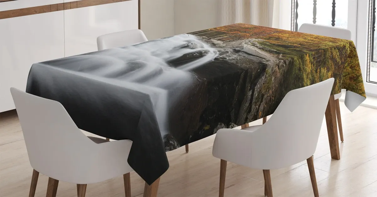 fall trees with lake 3d printed tablecloth table decor 2264