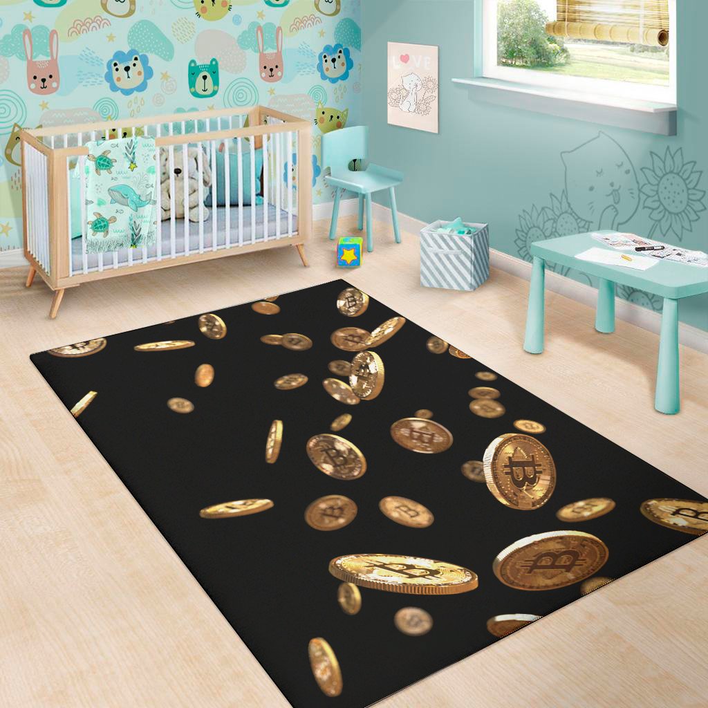 falling bitcoin print area rug floor decor 3416