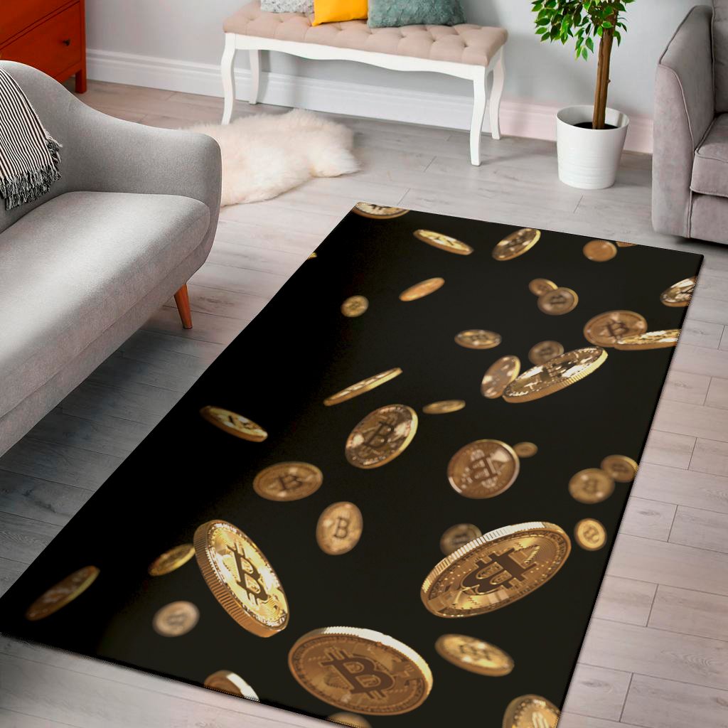 falling bitcoin print area rug floor decor 6994