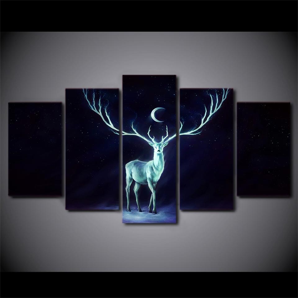 fantasy animal deer abstract 5 panel canvas art wall decor 7069