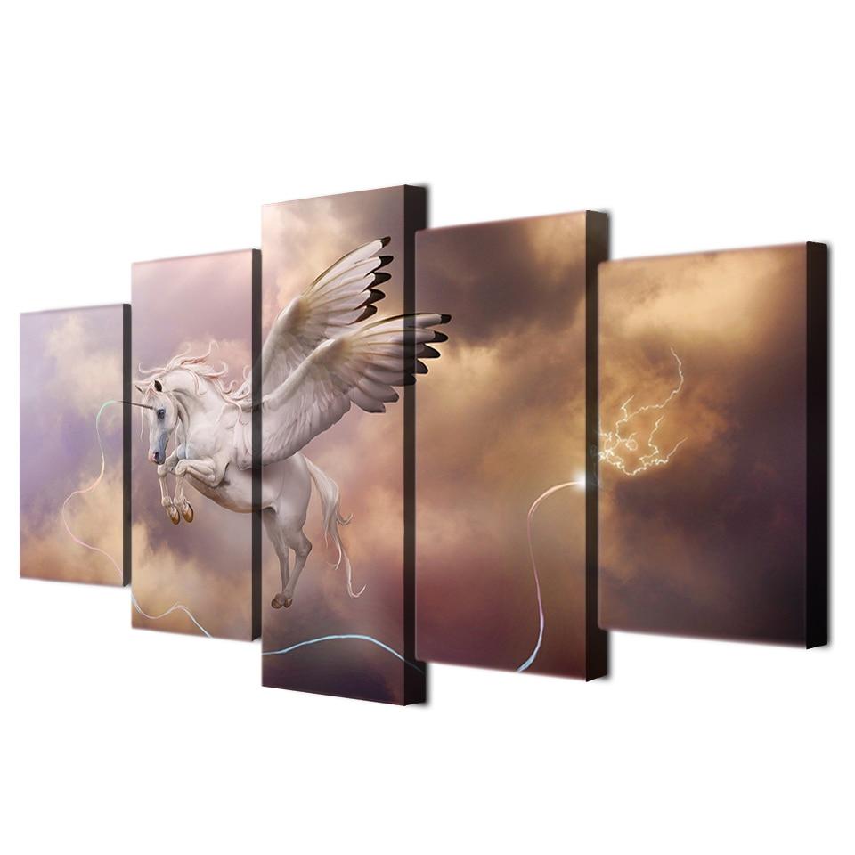 fantasy art unicorn pegasus abstract animal 5 panel canvas art wall decor 4193
