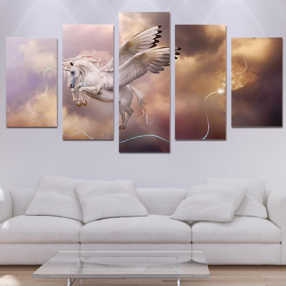 fantasy art unicorn pegasus abstract animal 5 panel canvas art wall decor 4691
