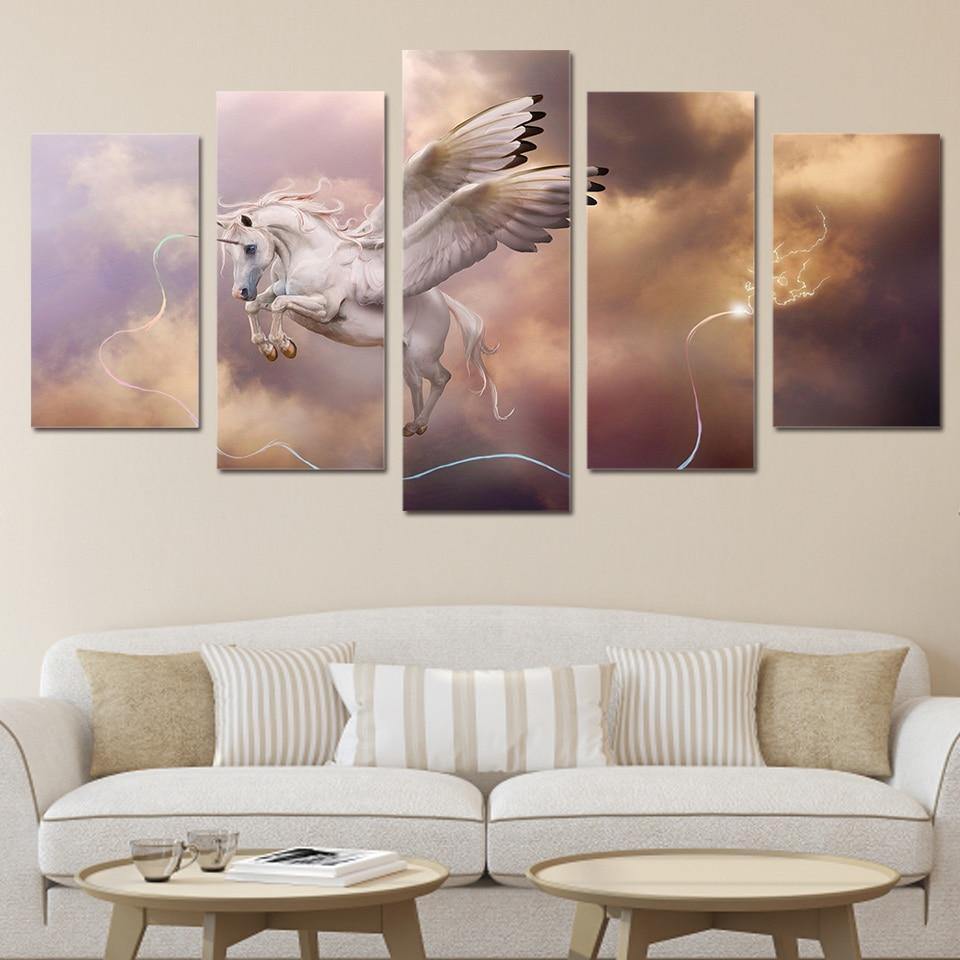 fantasy art unicorn pegasus abstract animal 5 panel canvas art wall decor 8388