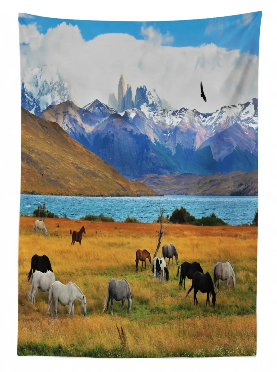 farm horse in mountain 3d printed tablecloth table decor 5208