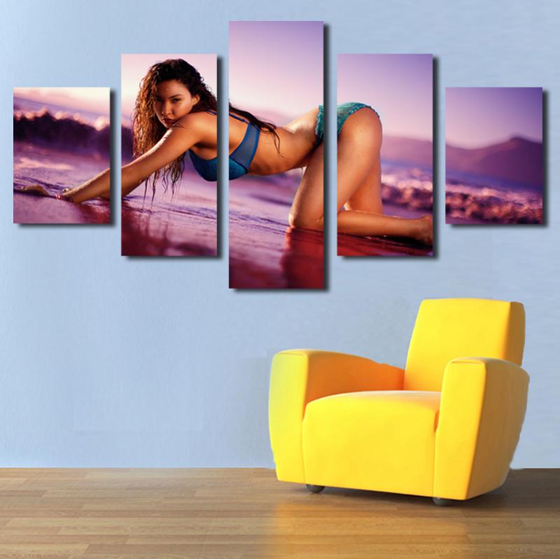 fashion sexy bikini beautiful woman abstract 5 panel canvas art wall decor 6071