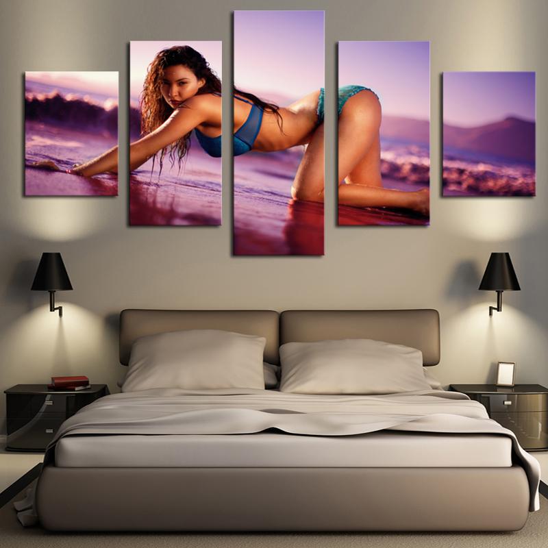 fashion sexy bikini beautiful woman abstract 5 panel canvas art wall decor 6275