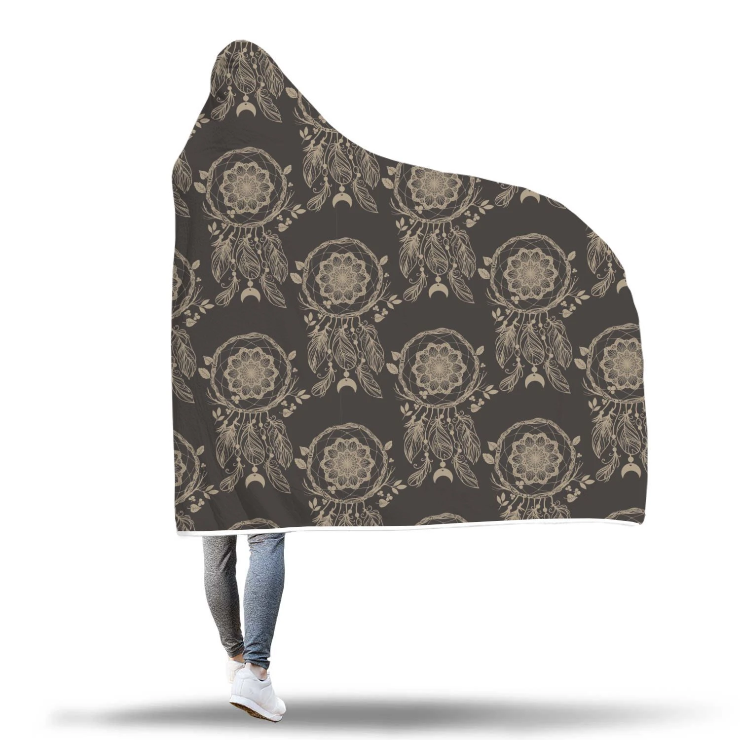 feather vintage dream catcher pattern print hooded blanket cloak blanket 1060