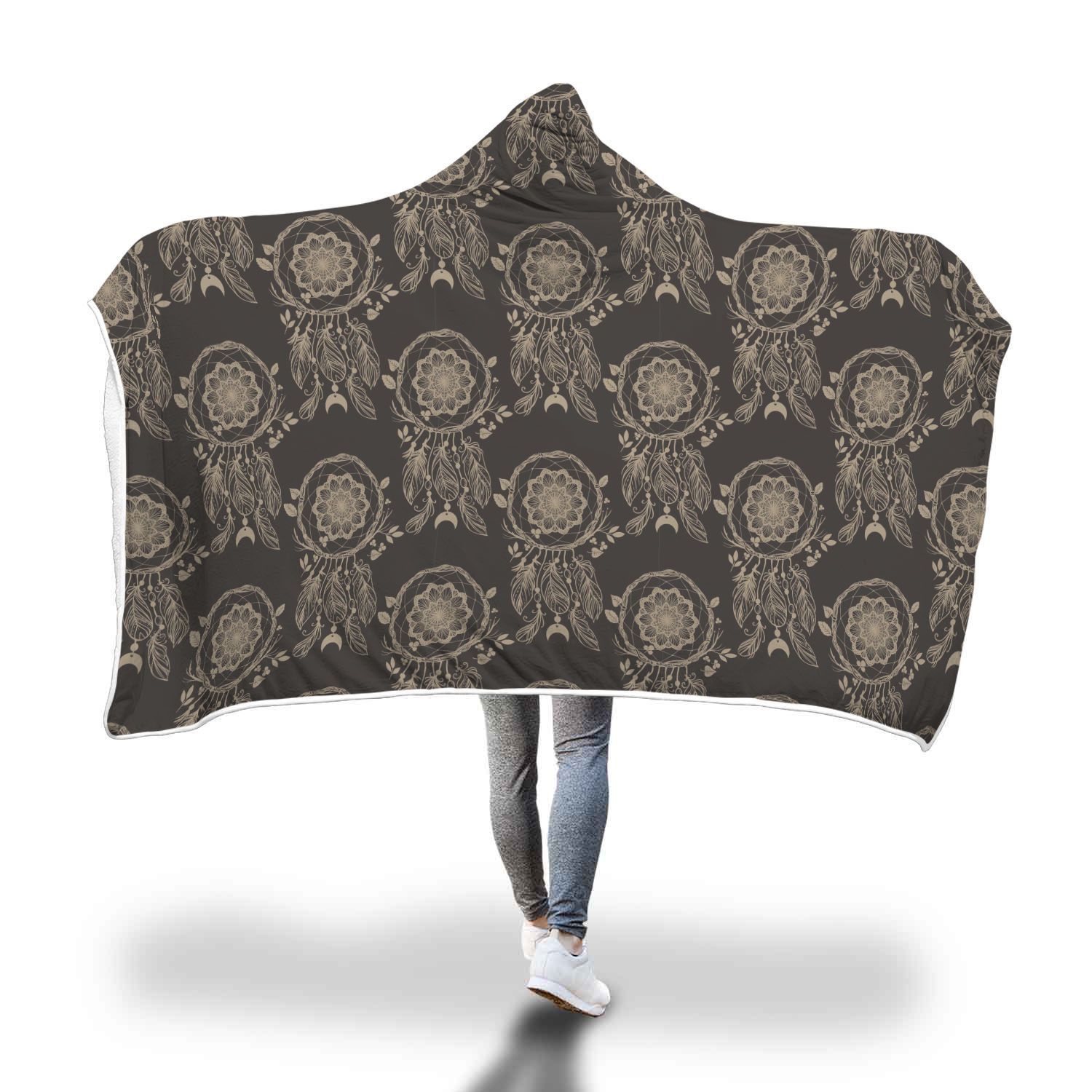 feather vintage dream catcher pattern print hooded blanket cloak blanket 2353