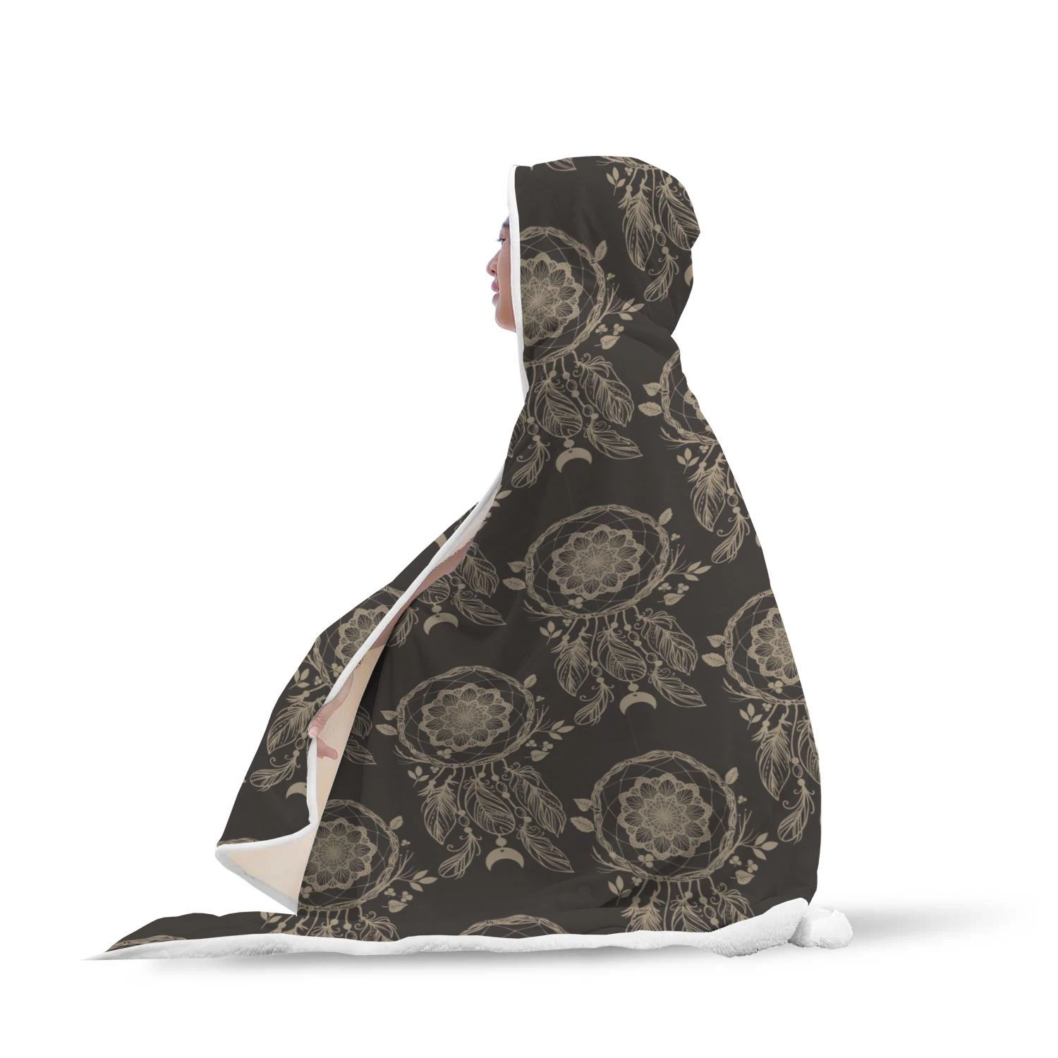 feather vintage dream catcher pattern print hooded blanket cloak blanket 4827