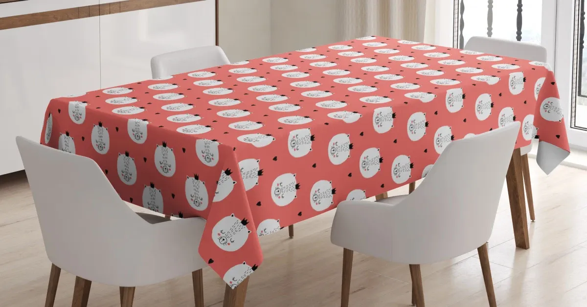 felines crowns and hearts 3d printed tablecloth table decor 1950