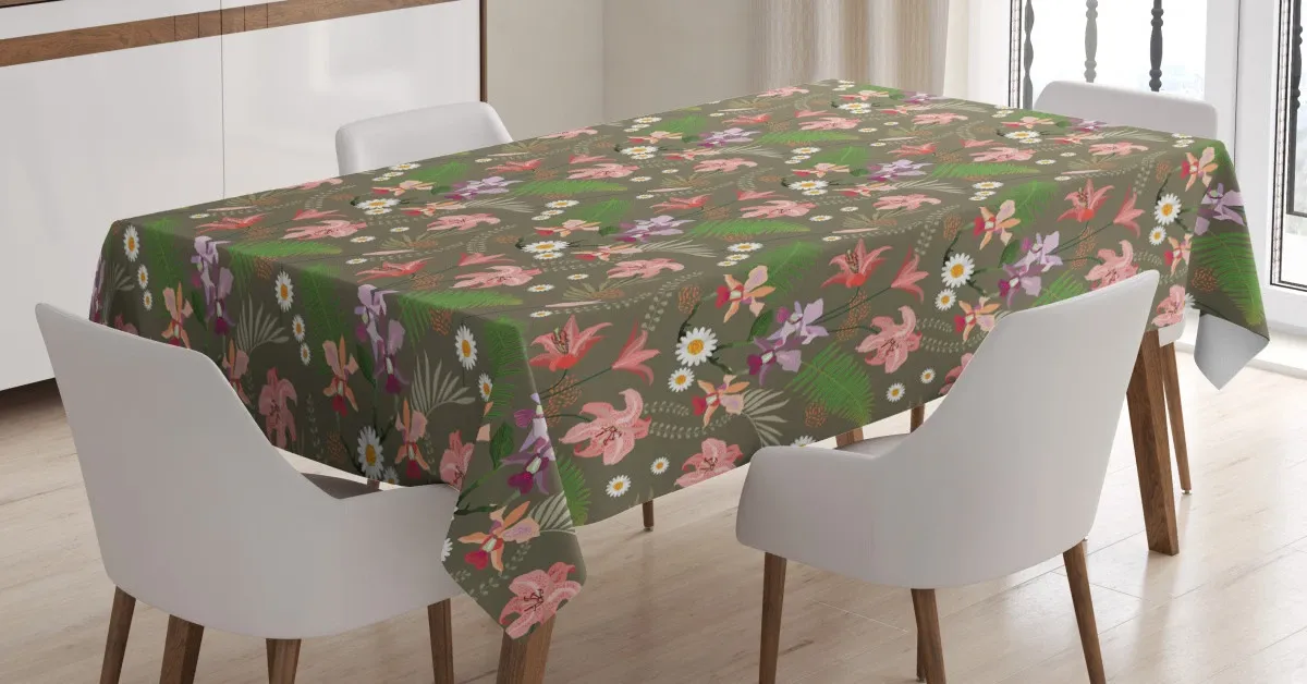 ferns and flowers design 3d printed tablecloth table decor 8673