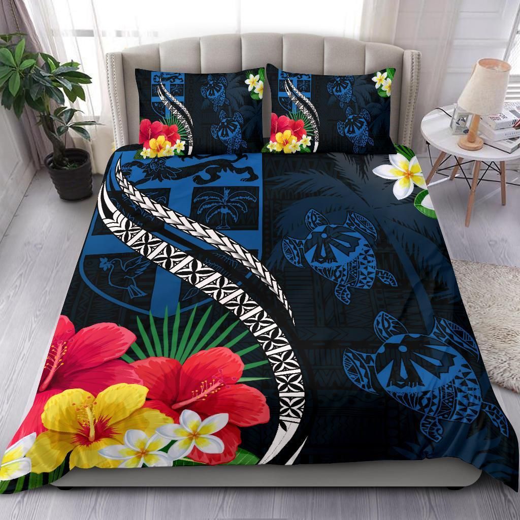 fiji turtle hibiscus coat of arm blue bedding set bedroom decor 5488