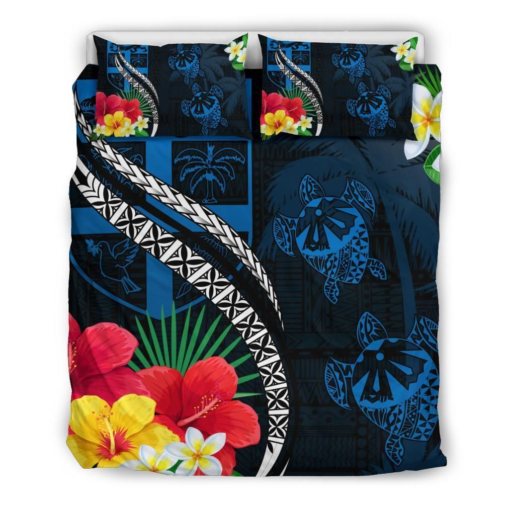fiji turtle hibiscus coat of arm blue bedding set bedroom decor 7915