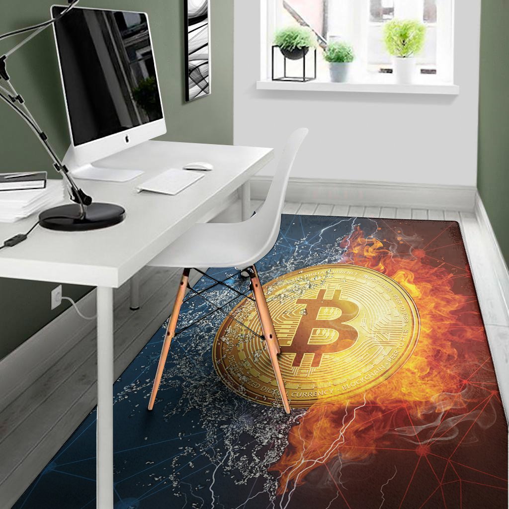 fire and water bitcoin print area rug floor decor 3092