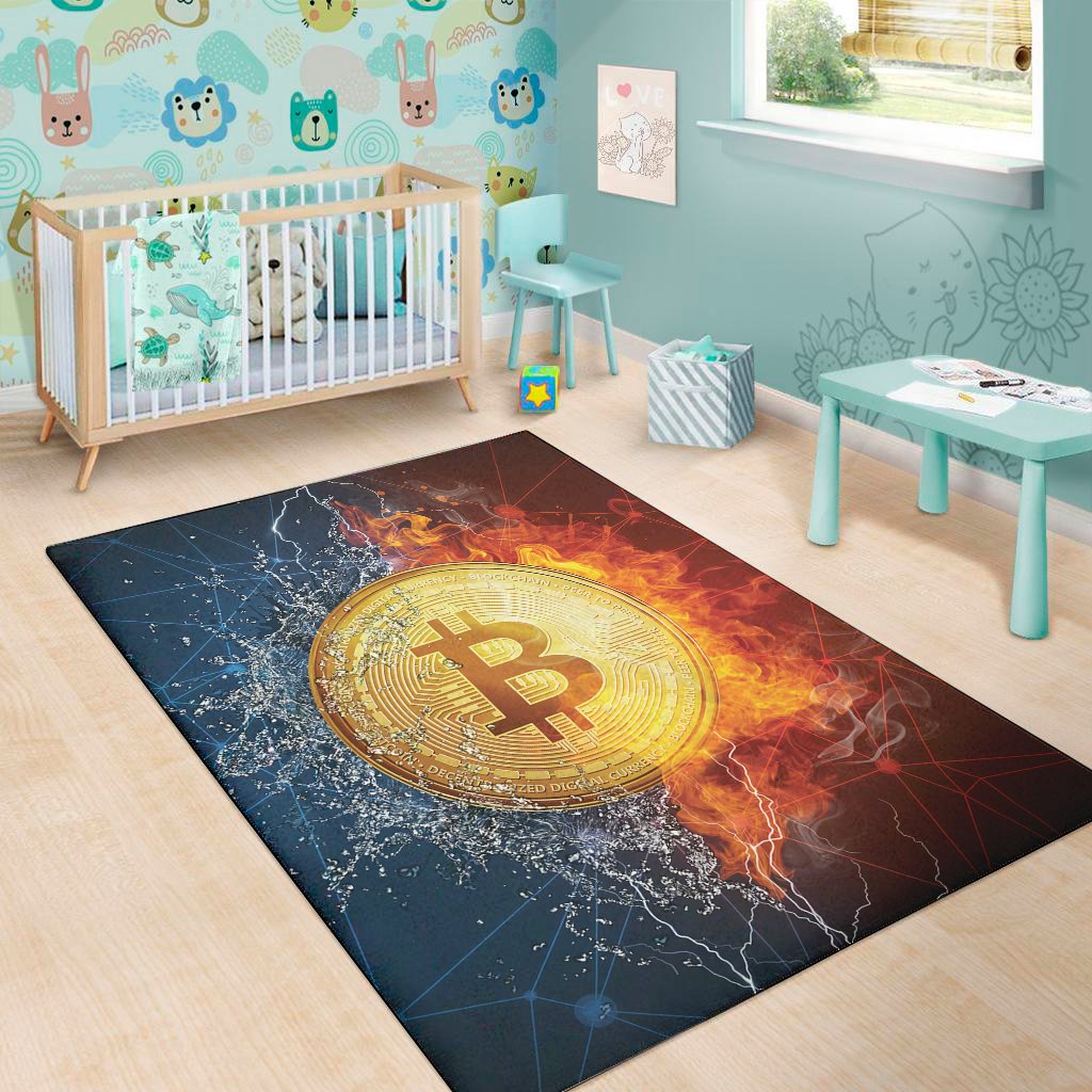 fire and water bitcoin print area rug floor decor 6716
