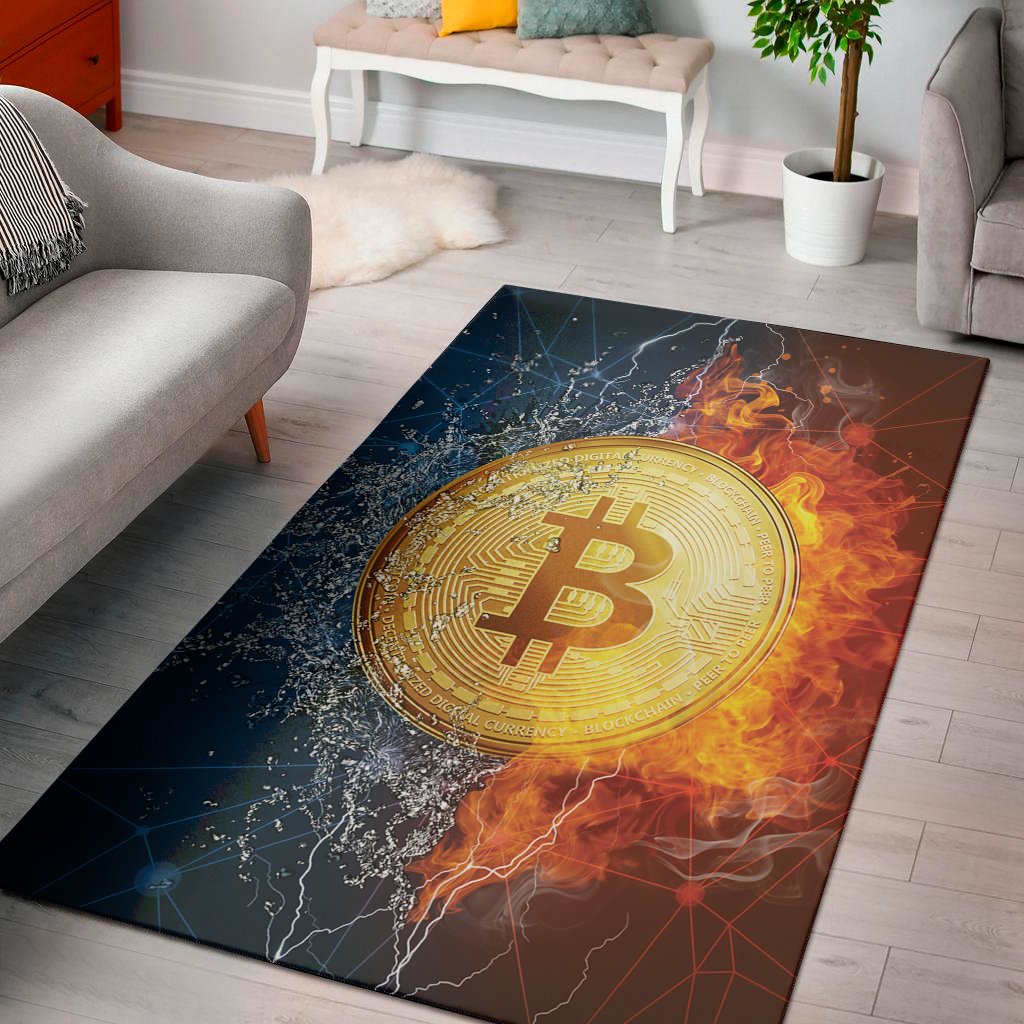 fire and water bitcoin print area rug floor decor 8566