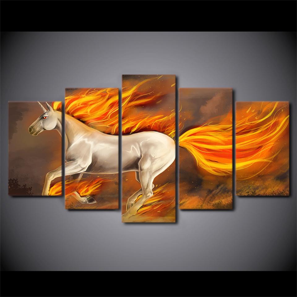 fire horse animals abstract animal 5 panel canvas art wall decor 3735