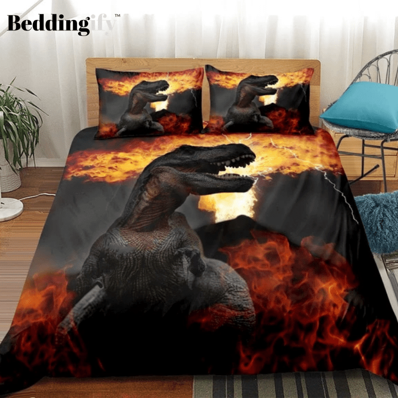 Fire T-rex At Night Duvet Cover Bedding Set fire t