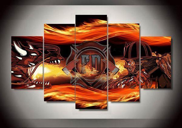 Firefighter 7 - Abstract 5 Panel Canvas Art Wall Decor firefighter 7 abstract 5 panel canvas art wall decor 2380